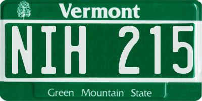 VT license plate NIH215
