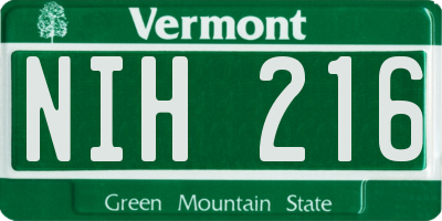 VT license plate NIH216