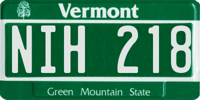 VT license plate NIH218