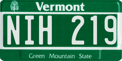 VT license plate NIH219
