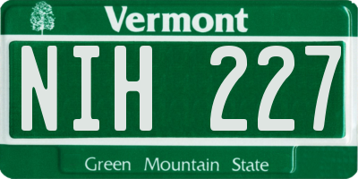 VT license plate NIH227