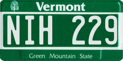 VT license plate NIH229