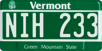 VT license plate NIH233