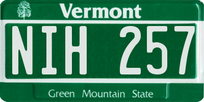 VT license plate NIH257