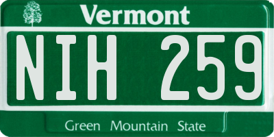 VT license plate NIH259