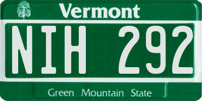 VT license plate NIH292