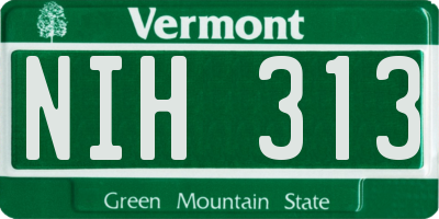 VT license plate NIH313