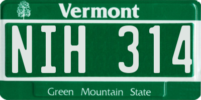 VT license plate NIH314