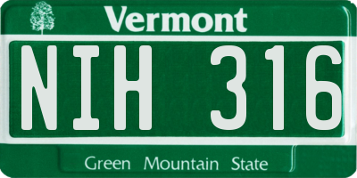 VT license plate NIH316