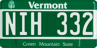 VT license plate NIH332