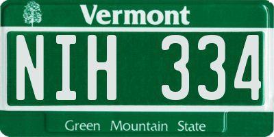 VT license plate NIH334