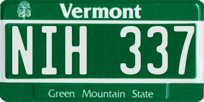 VT license plate NIH337
