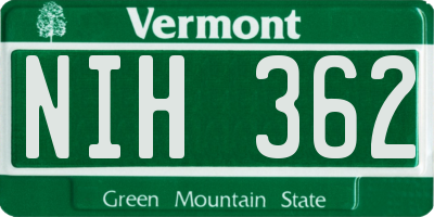 VT license plate NIH362