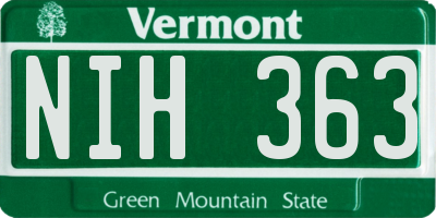 VT license plate NIH363