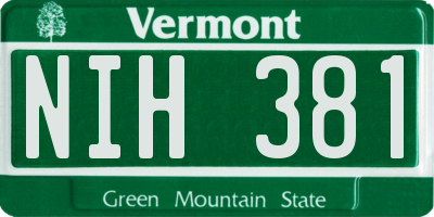 VT license plate NIH381