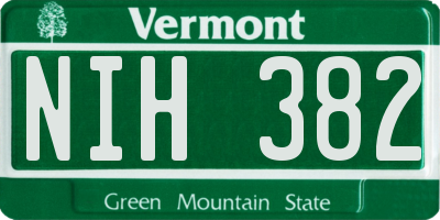 VT license plate NIH382