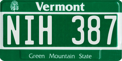 VT license plate NIH387