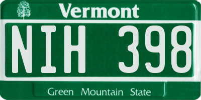 VT license plate NIH398