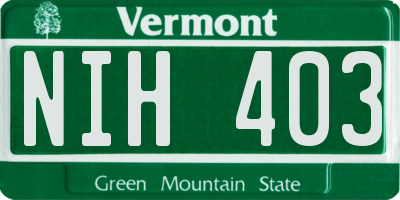 VT license plate NIH403