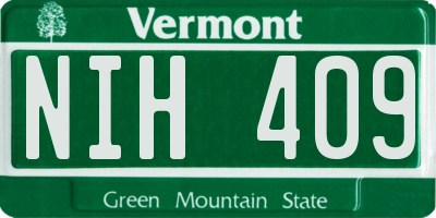 VT license plate NIH409