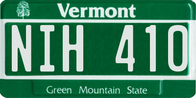 VT license plate NIH410