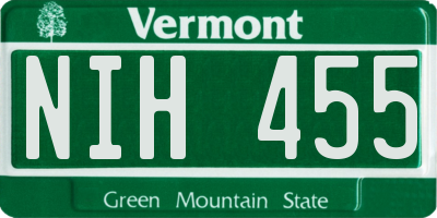VT license plate NIH455