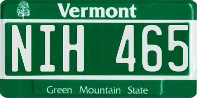 VT license plate NIH465