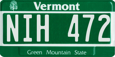 VT license plate NIH472