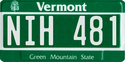 VT license plate NIH481