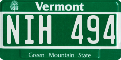VT license plate NIH494