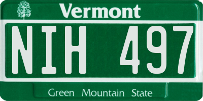 VT license plate NIH497