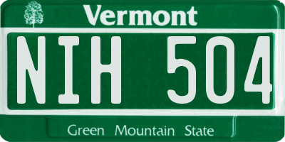 VT license plate NIH504