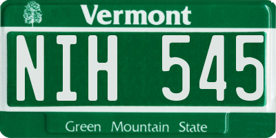 VT license plate NIH545