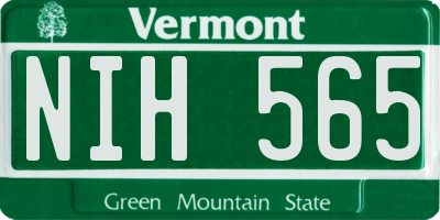 VT license plate NIH565