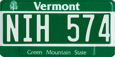 VT license plate NIH574
