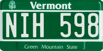 VT license plate NIH598