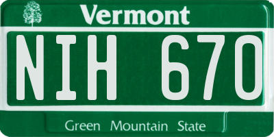 VT license plate NIH670