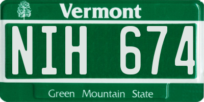 VT license plate NIH674