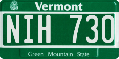 VT license plate NIH730