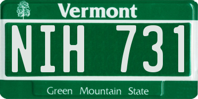 VT license plate NIH731