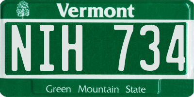 VT license plate NIH734