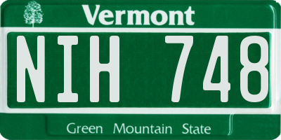 VT license plate NIH748