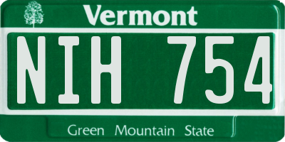 VT license plate NIH754