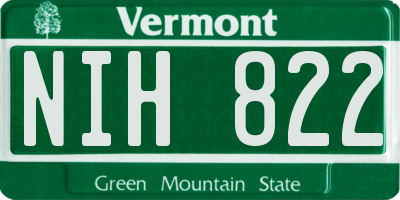 VT license plate NIH822