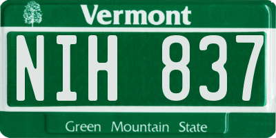 VT license plate NIH837