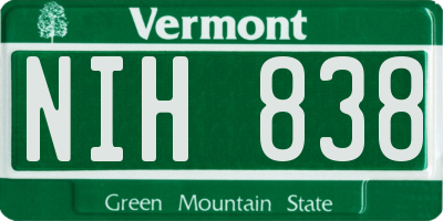 VT license plate NIH838