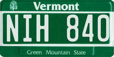 VT license plate NIH840