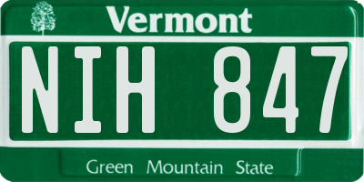 VT license plate NIH847