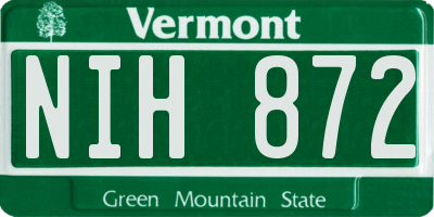 VT license plate NIH872