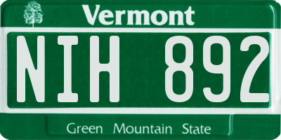 VT license plate NIH892